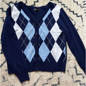 Blue and White Argyle Sweater- Size S
